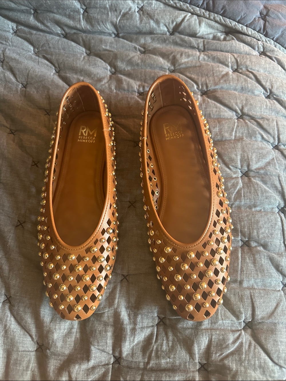 Rebecca Minkoff Tan Leather Studded Ballet Flats